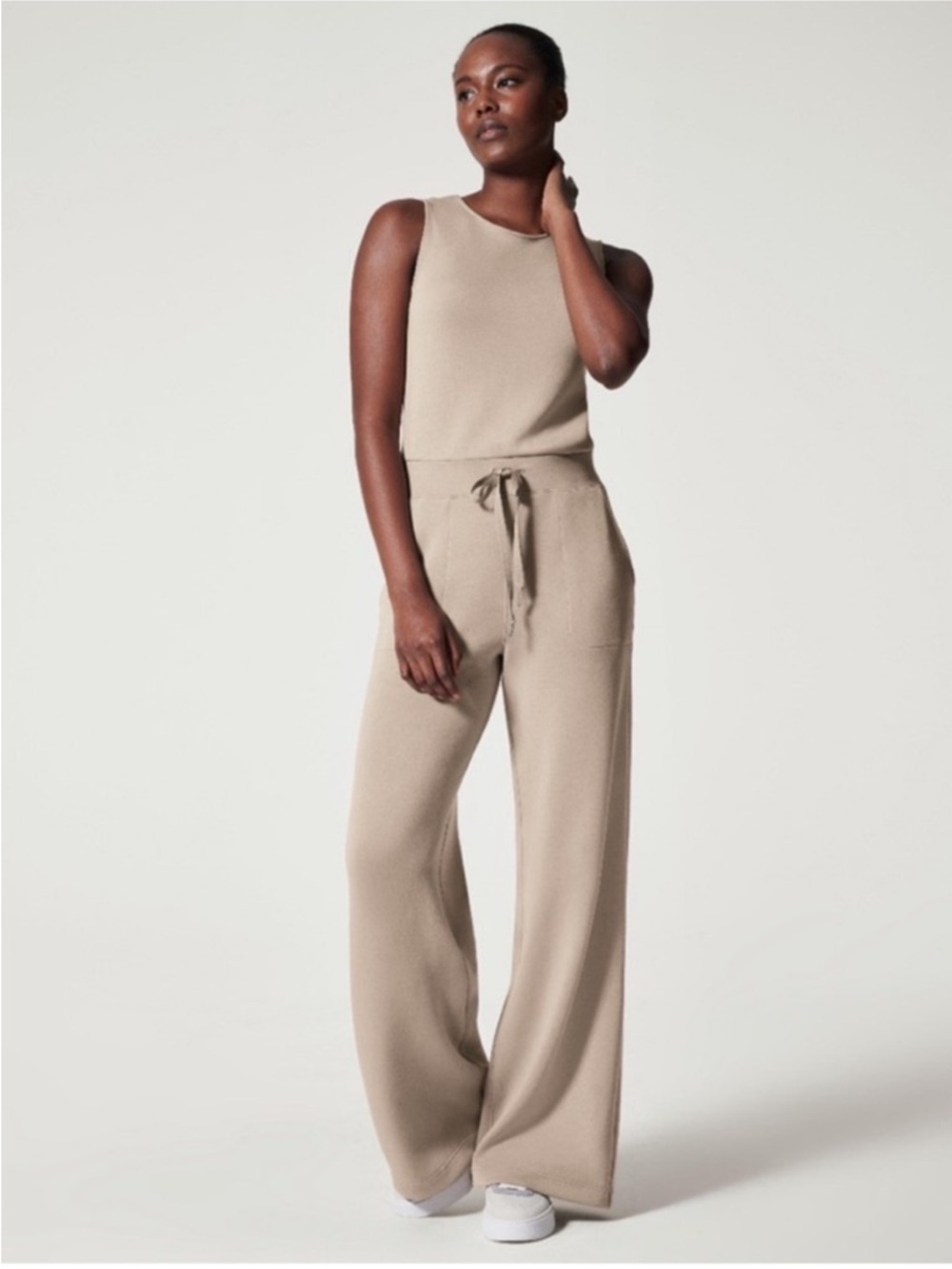 SPANX Sleeveless Knit Jumpsuit in Beige